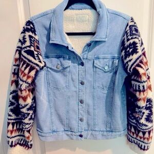 Z Supply Gia Knit Denim Sherpa Sleeve Shacket with Teddy Lining - Gorpcore NWOT